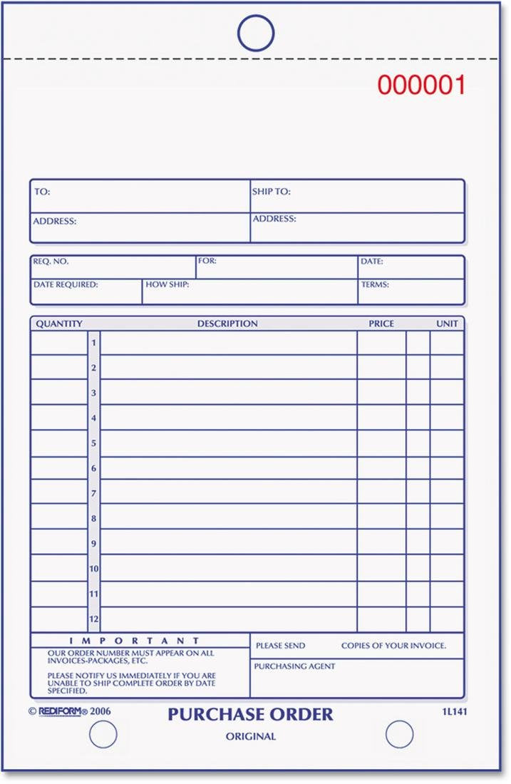 Rediform Purchase Order Book, 12 Lines, Three-Part Carbonless, 5.5 X 7.88, 50 Forms Total