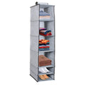 Shubhkraft Non Woven Hanging 6 Shelves Foldable Wardrobe Closet Cloth Organizer Hanging Shelf Organizer (Pack Of 1, Grey)