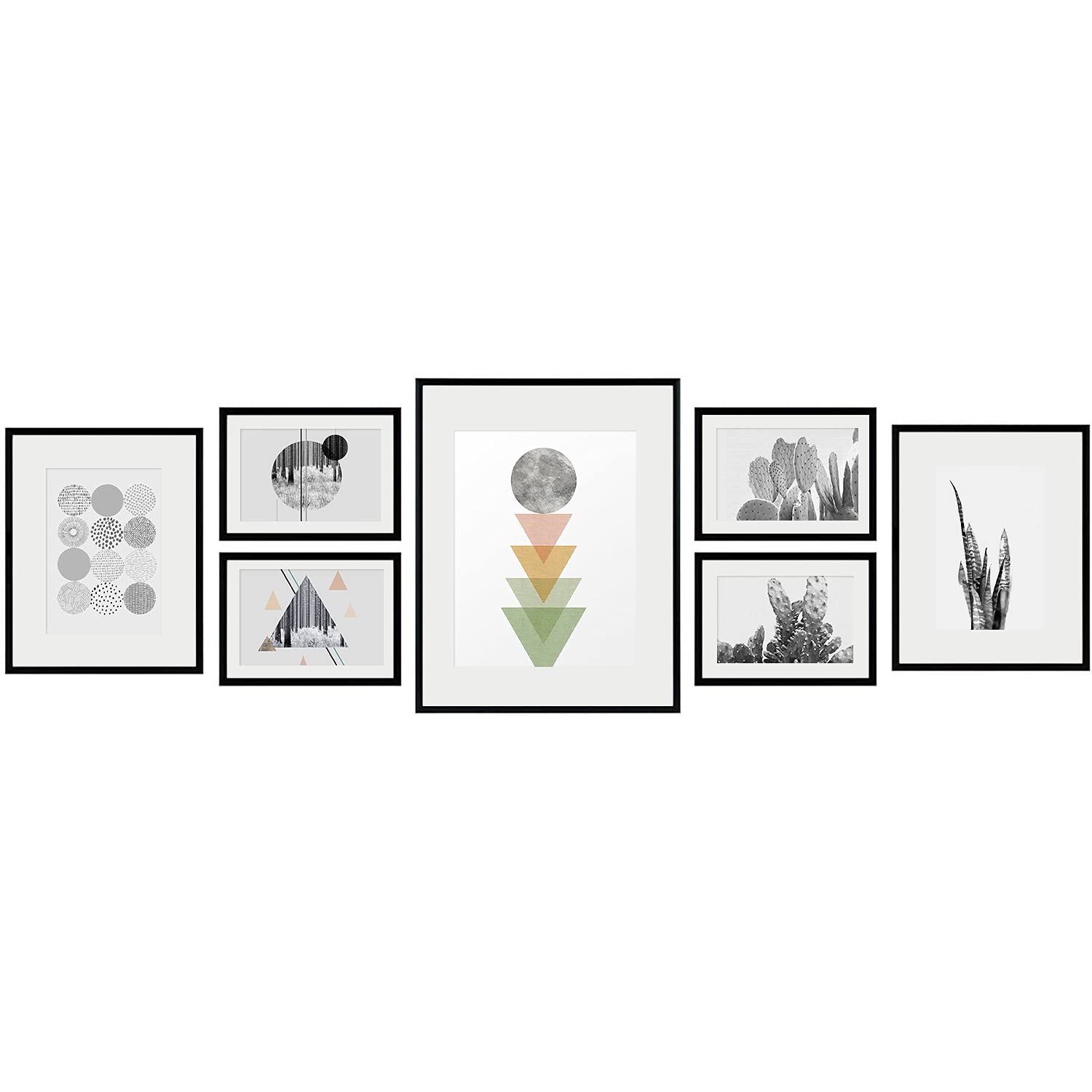 Golden State Art, 7 Pack Frames for One 11x14, Two 8x10, and Four 5x7 Pictures. Aluminum Photos Frame for Wall or Tabletop Displ