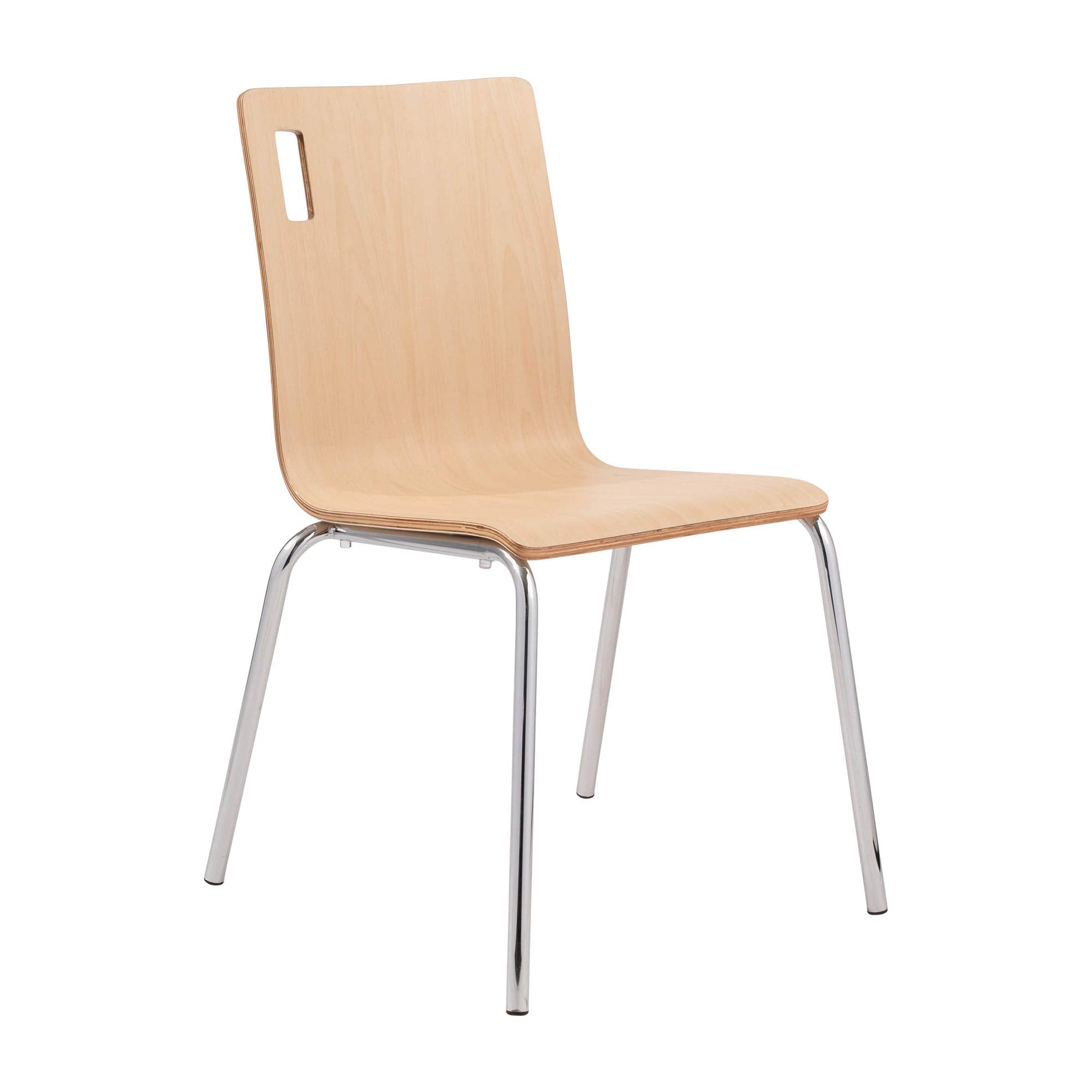 Oklahoma Sound Corporation Bushwick 8 Layer Bent Plywood Seat Cafe Chair with Chrome Leg and Footring - Natural