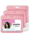 Uniclife 3 Pack Sliding Id Badge Holder Pink Horizontal Hard Plastic Case With Clear Window Card Protector Pouch For Office Scho