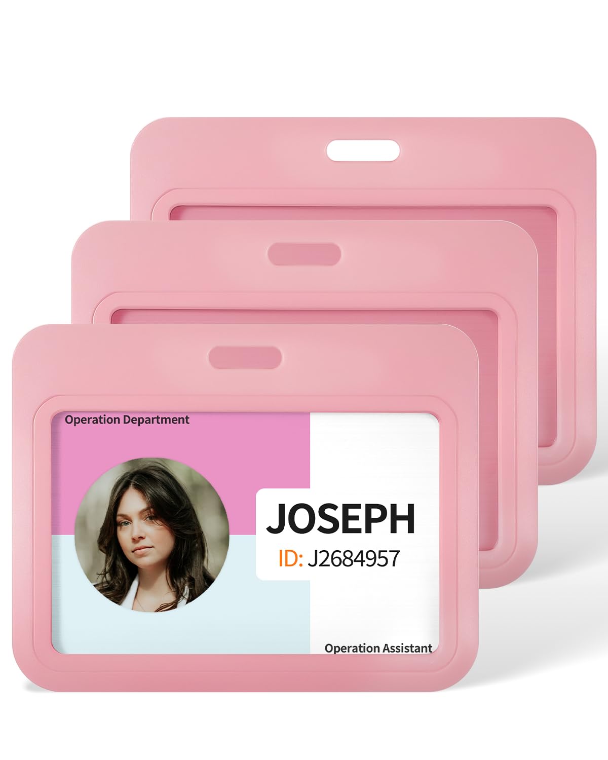 Uniclife 3 Pack Sliding Id Badge Holder Pink Horizontal Hard Plastic Case With Clear Window Card Protector Pouch For Office Scho