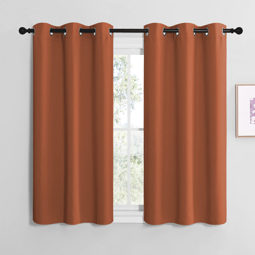 NICETOWN Bedroom Halloween Curtains 48 inches Long, Burnt Orange Privacy and Thermal Insulated Blackout Drapes for Windows (1 Pa