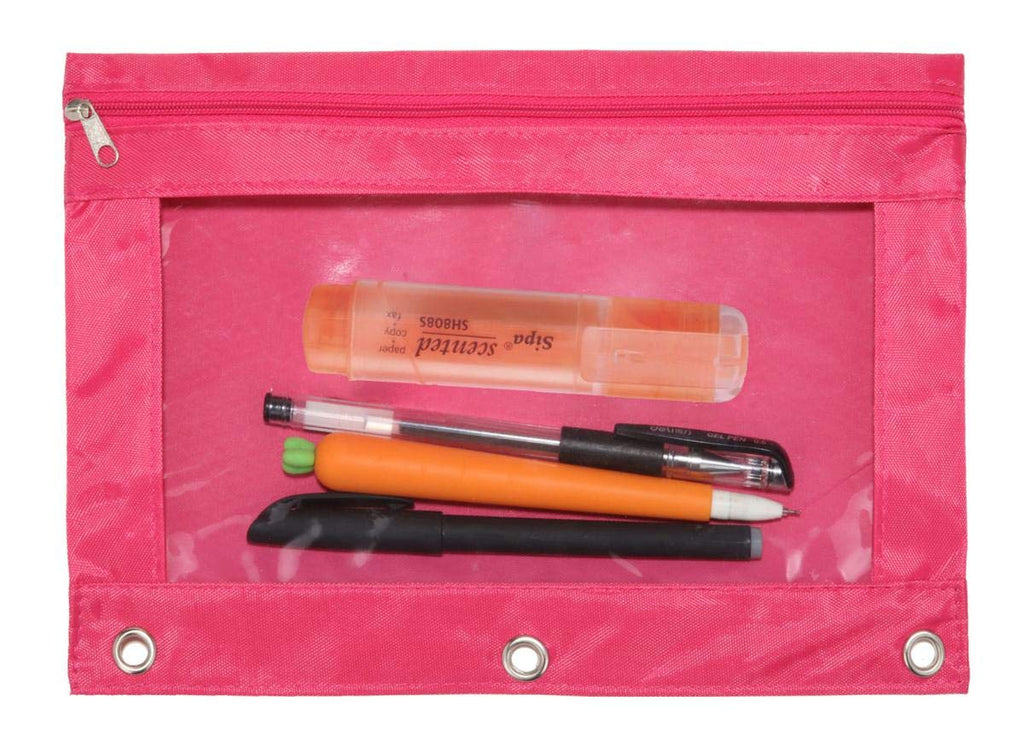 Wodison 3-Ring Pen Pencil Pouch With Clear Window Stationery Bag Binder Case Classroom Organizers Pink