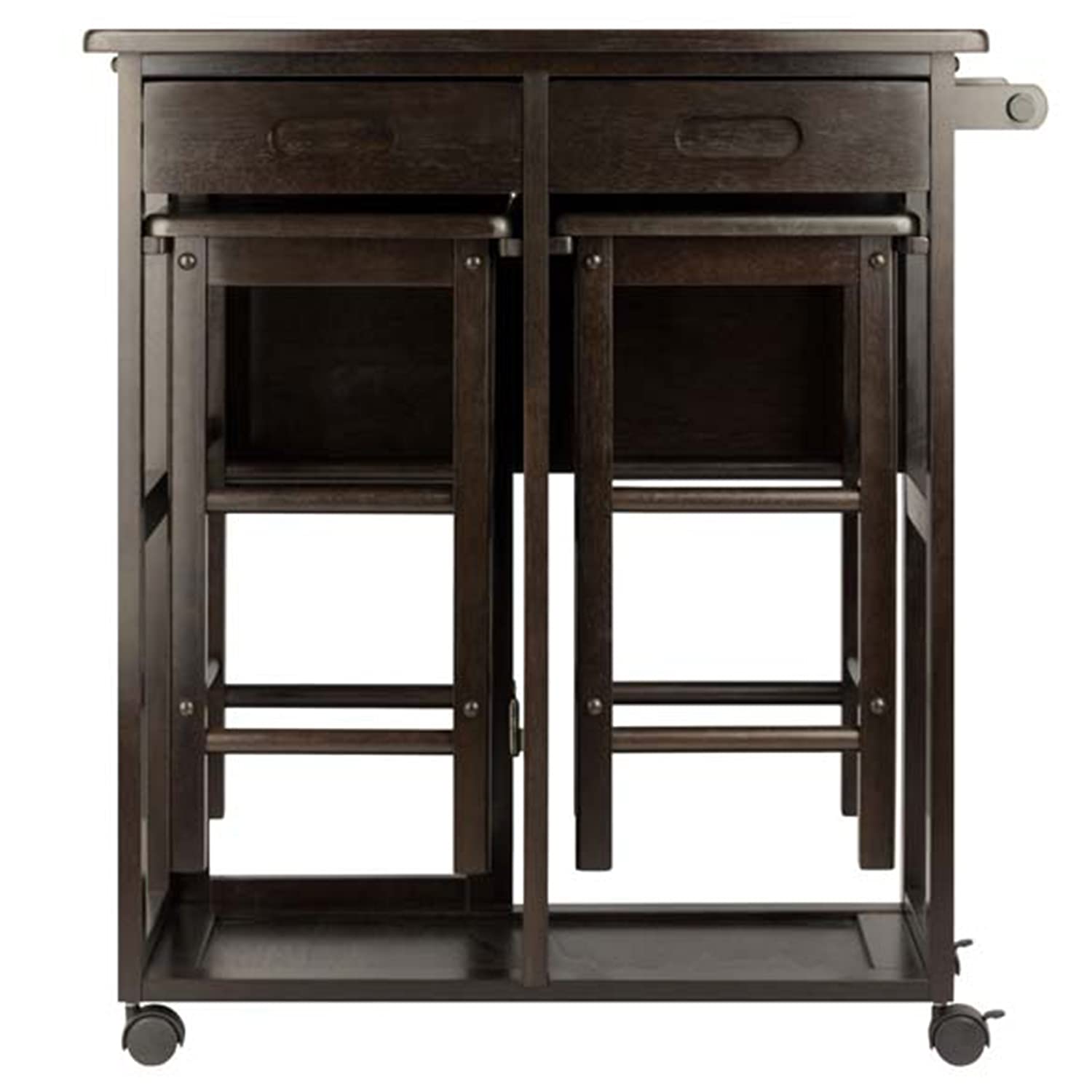Winsome WN-23330 Suzanne 3 Piece Space Saver Foldable Compact Kitchen Island or Card Table with Extending Leaf and Stool Set for Small Spaces, Coffee