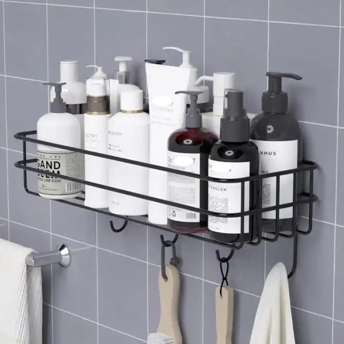 ROXA Wall Mounted SelfAdhesive Multipurpose Bathroom Shelf with Hooks/Towel Holder/Rack/Bathroom AccessoriesWall Mount (Materi
