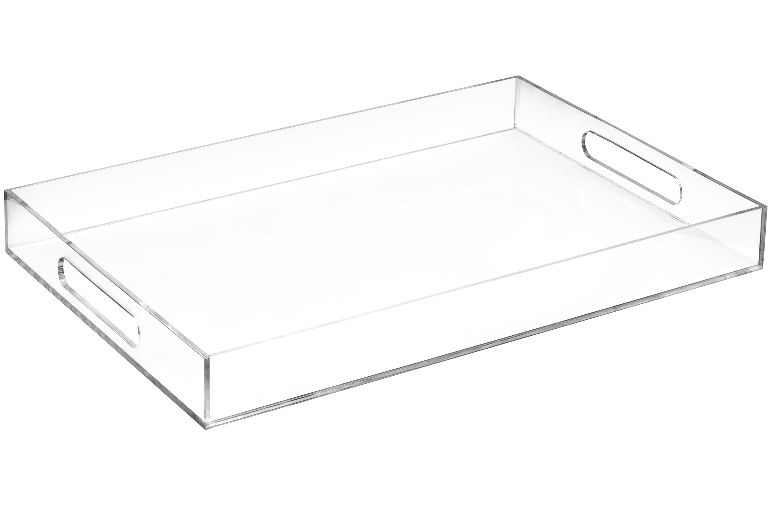 Modern 16x12 Rectangle Acrylic Lucite Plastic Decorative Serving Tray with Clear Handles for All Occasions by Home Redefined