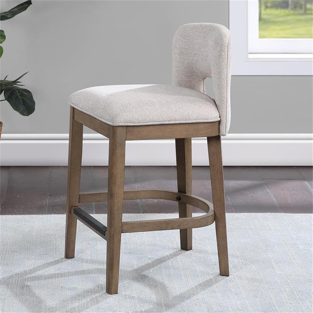 American Woodcrafters Bistro Brown Solid Wood And White Fabric 24-Inch Bar Stool