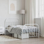 vidaXL Metal Bed Frame with Headboard and Footboard, Powder-Coated Steel Construction, Breathable Design, Extra Under-Bed Storage Space, White, Fits 39.4"x74.8" Mattress
