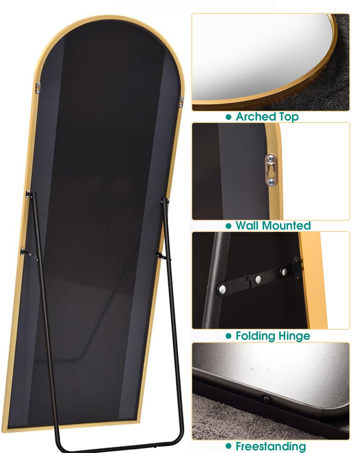 Beverdy Full Length Mirror, Arched Floor Mirror With Stand, 26''X68'' Oversized Floor Mirror, Wall Mirror Full Length Freestandi