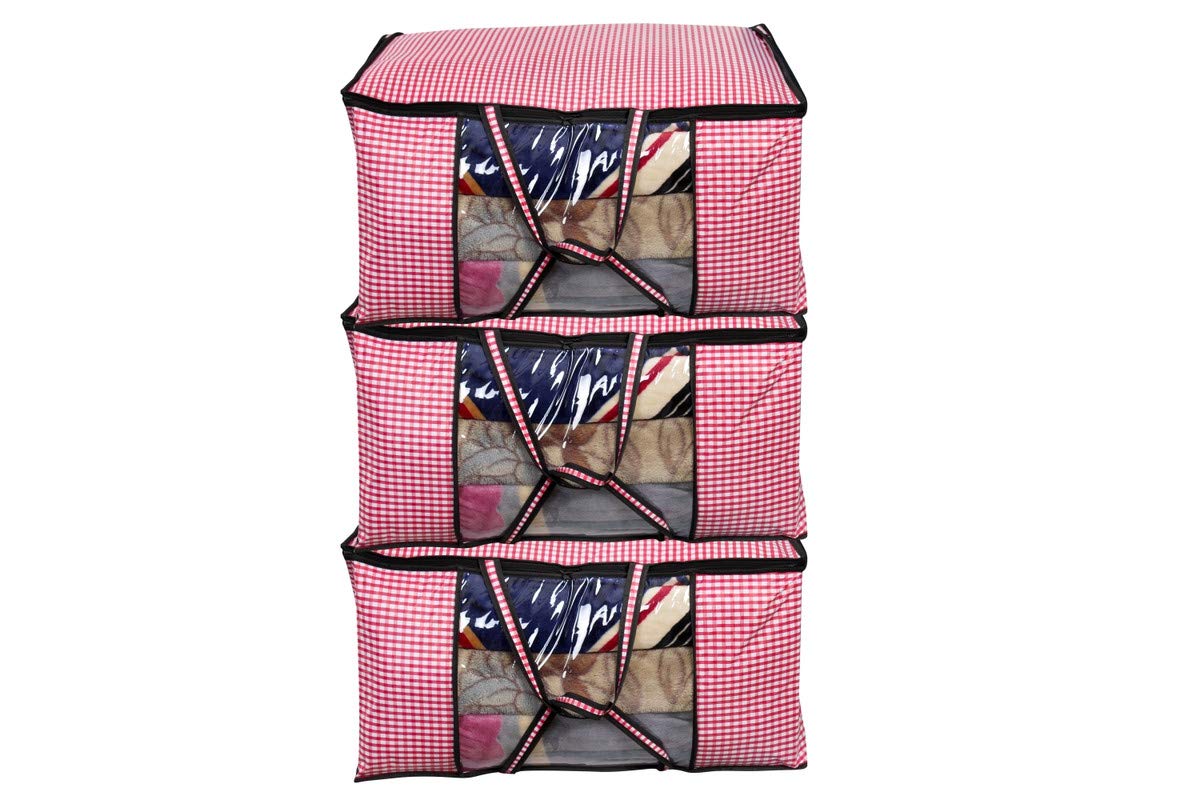 Stylista Blanket Storage Bags Large Size Set Of 3 Pin Check Pattern Pink
