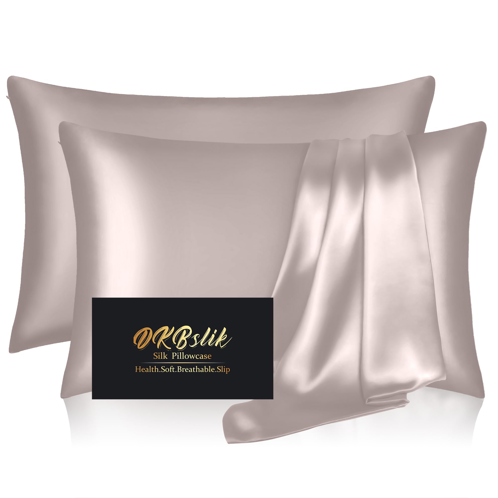 Silk Pillow Cases 2 Pack, Mulberry Silk Pillowcases Standard Set Of 2, Smooth, Anti Acne, Both Sides Natural Silk Satin Pillow C