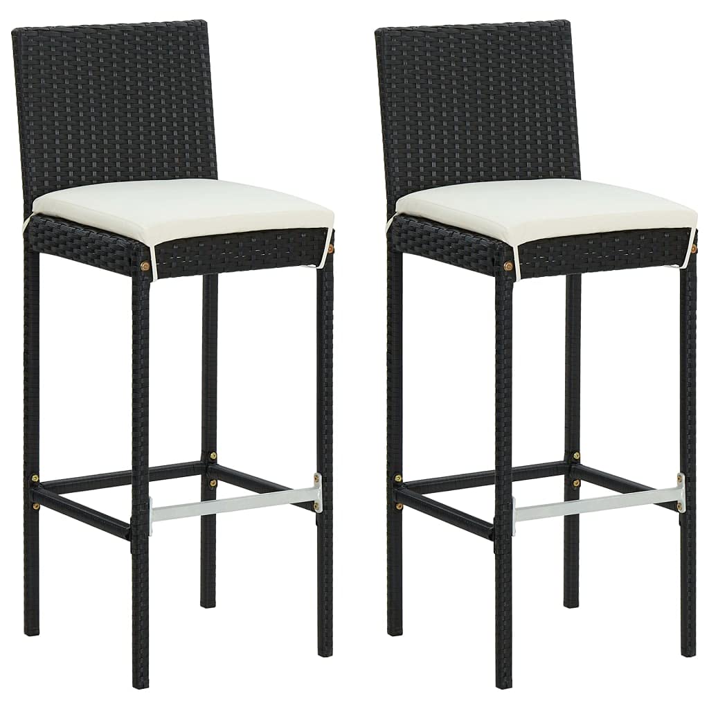 vidaXL Patio Bar Set 3 Piece, Bistro Set for Outdoor Porch Yard, Bar Stool with Cushions, Bistro Table, Farmhouse Modern Style, Poly Rattan Black