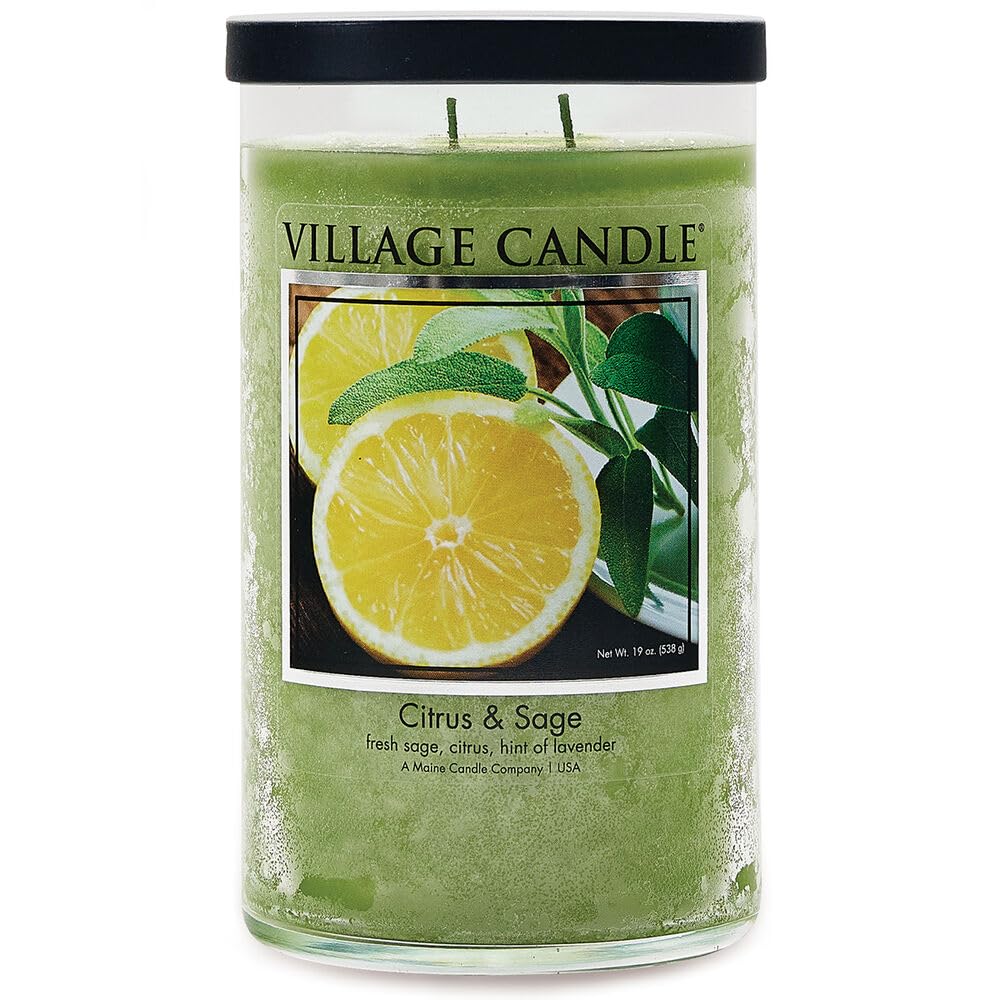 Village Candle Citrus & Sage Large Tumbler Glass Jar, Scented Candle, 19 oz., Green