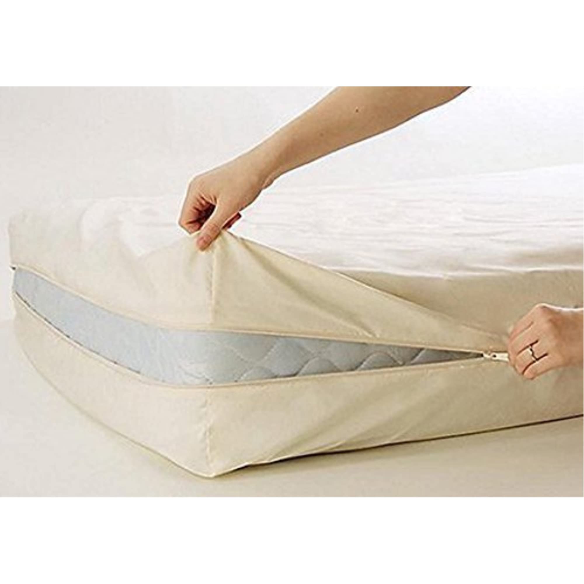 100% Cotton Natural Fleetwood Cotton Mattress Cover, Twin Size, With Zipper