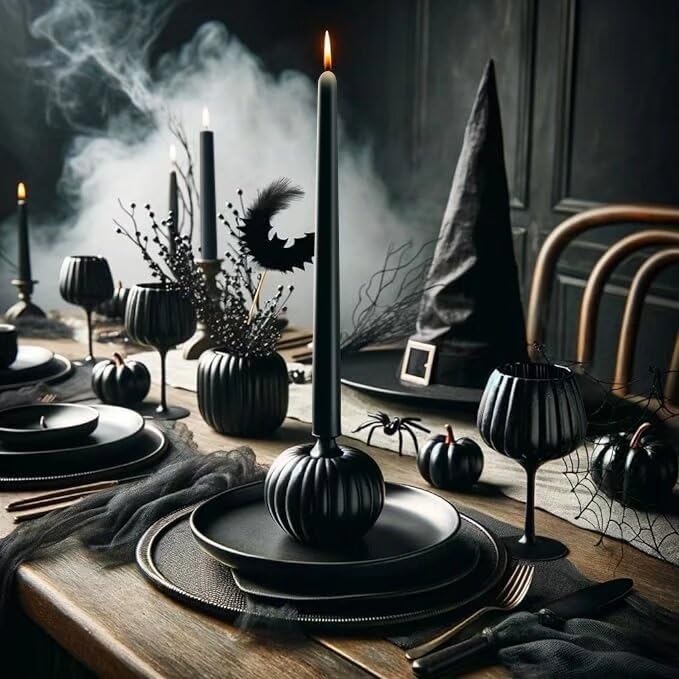Pickood 12-Inch Tall Dripless Taper Candles Set Of 4 - Black Tapered Candles, Perfect For Halloween - Smokeless, Unscented, Long
