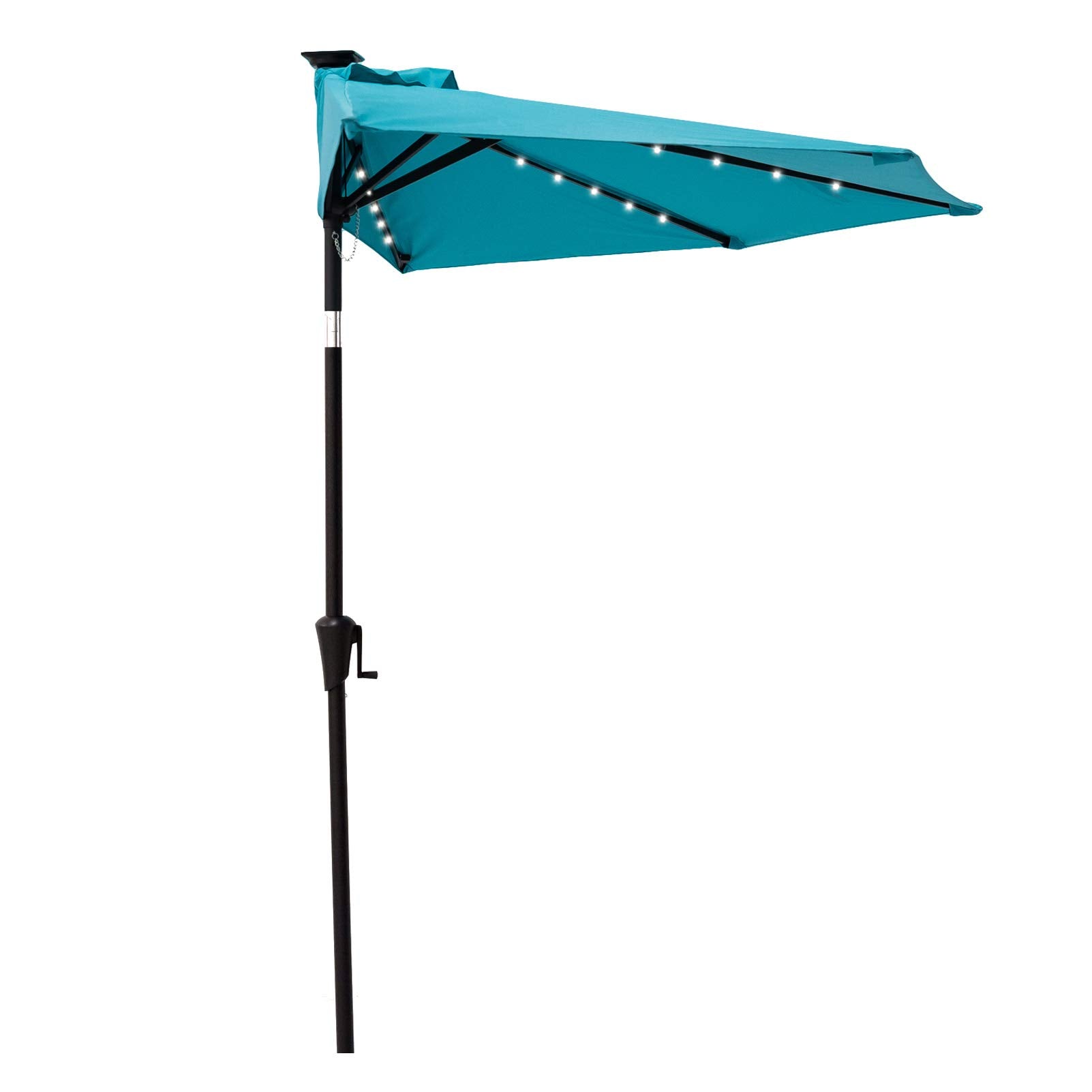 C-Hopetree 9 ft Half Round Outdoor Patio Market Wall Umbrella with Solar LED Lights and Tilt, Aqua Blue