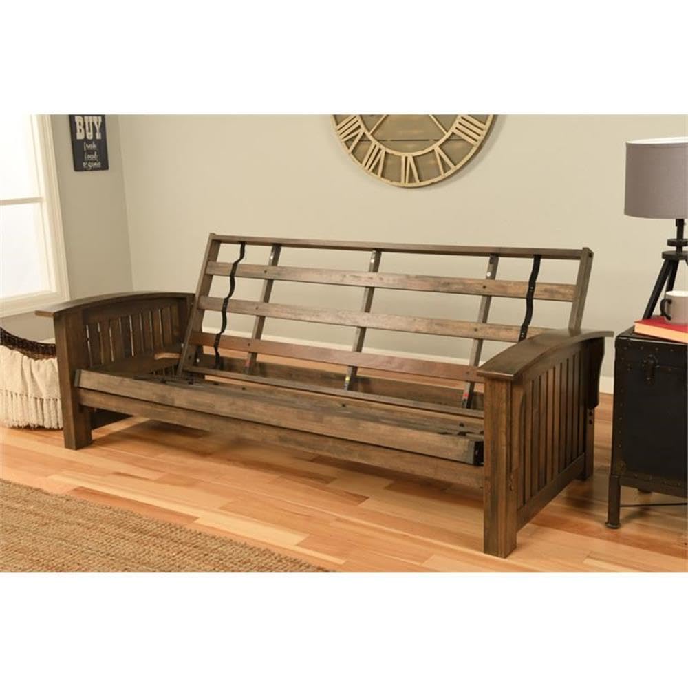 Kodiak Furniture Washington Queen Size Futon Frame and Mattress Set - Wood Futon Frame with Mattress Included in Suede Gray Color