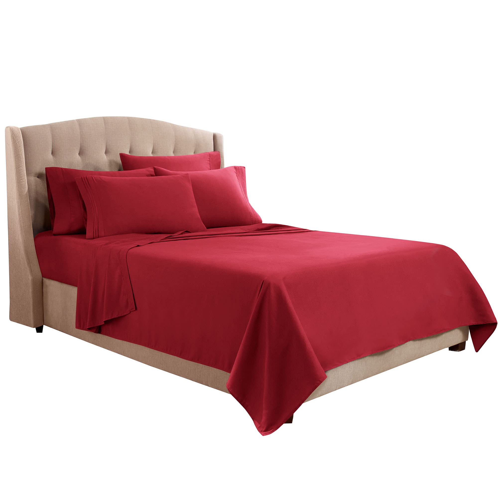 Clara Clark Full Sheets, 6 Piece Set - Hotel Luxury Sheets For Full Size Bed, Super Soft Bedding Sheets & Pillowcases, Full Size Sheets, Burgundy Red