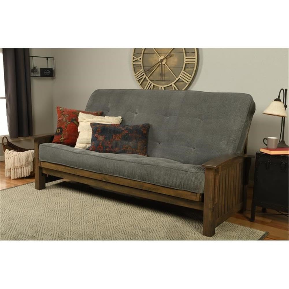 Kodiak Furniture Washington Queen Size Futon Frame and Mattress Set - Wood Futon Frame with Mattress Included in Thunder Gray Color