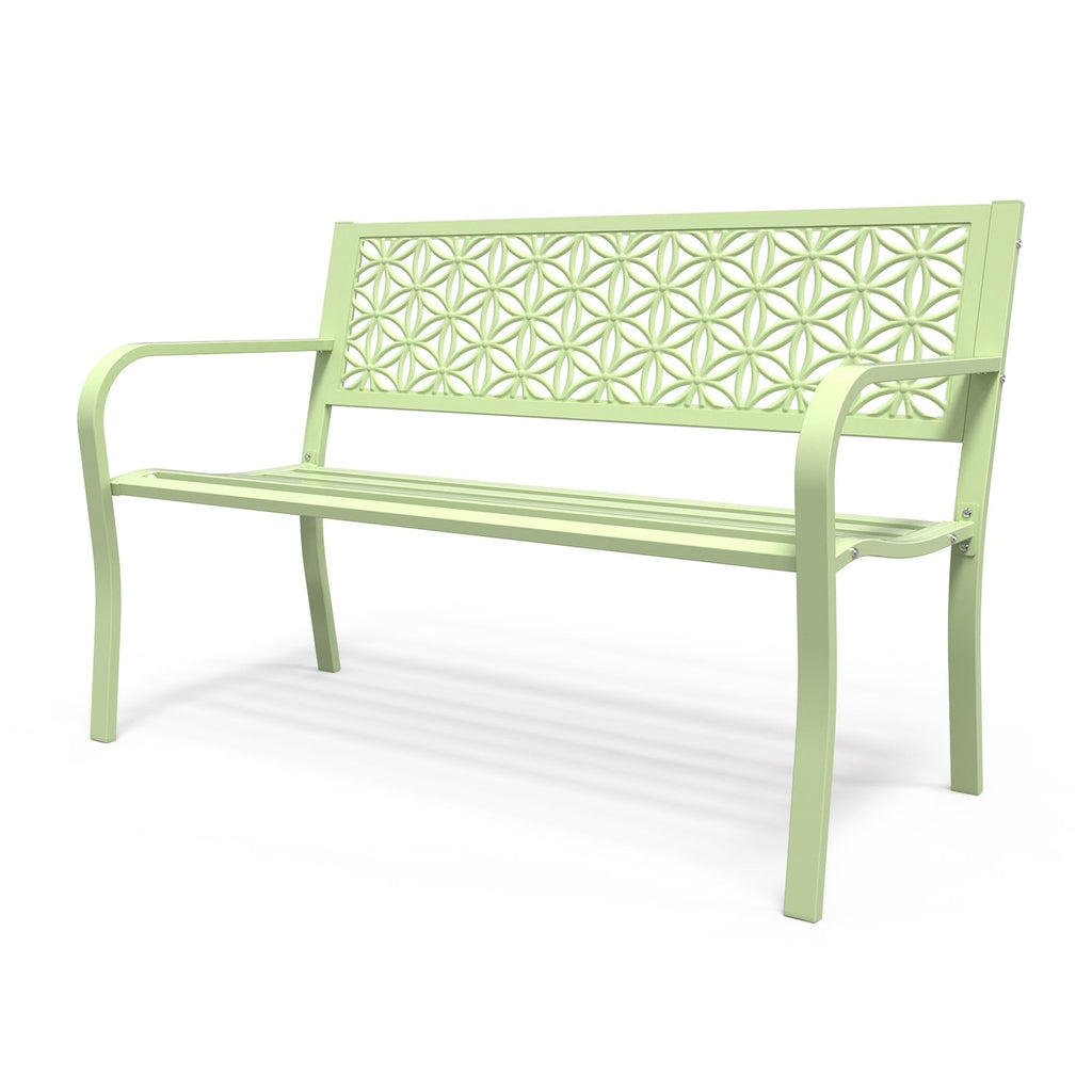 Vingli 50' Outdoor Bench Metal With Floral Back, Garden Bench Front Porch Bench For Yard Patio Entryway Park Outside, 800Lb Capacity - Green