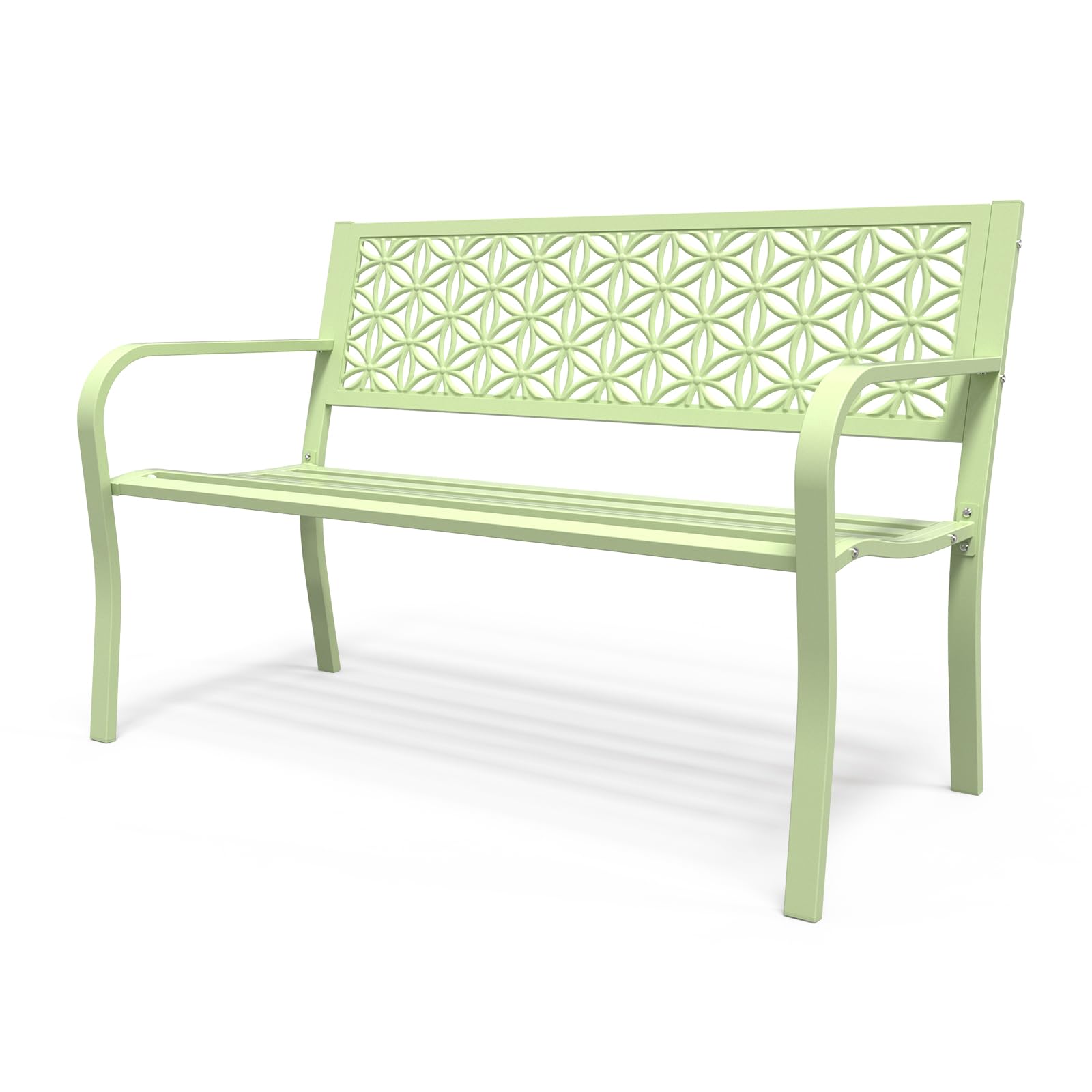Vingli 50' Outdoor Bench Metal With Floral Back, Garden Bench Front Porch Bench For Yard Patio Entryway Park Outside, 800Lb Capacity - Green