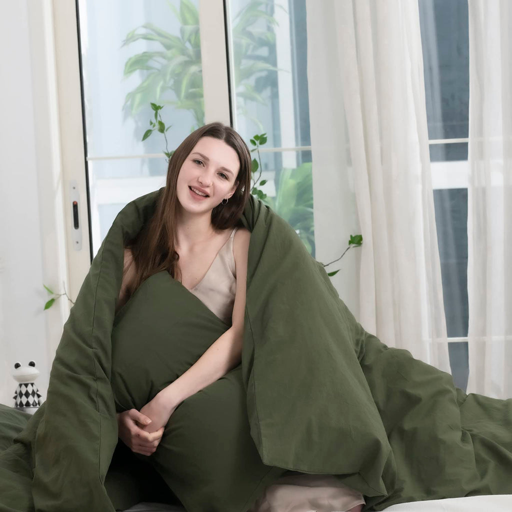 Ecocott 3 Pieces Duvet Cover Super King Size 100% Washed Cotton 1 Duvet Cover With Zipper And 2 Pillowcases, Ultra Soft And Brea