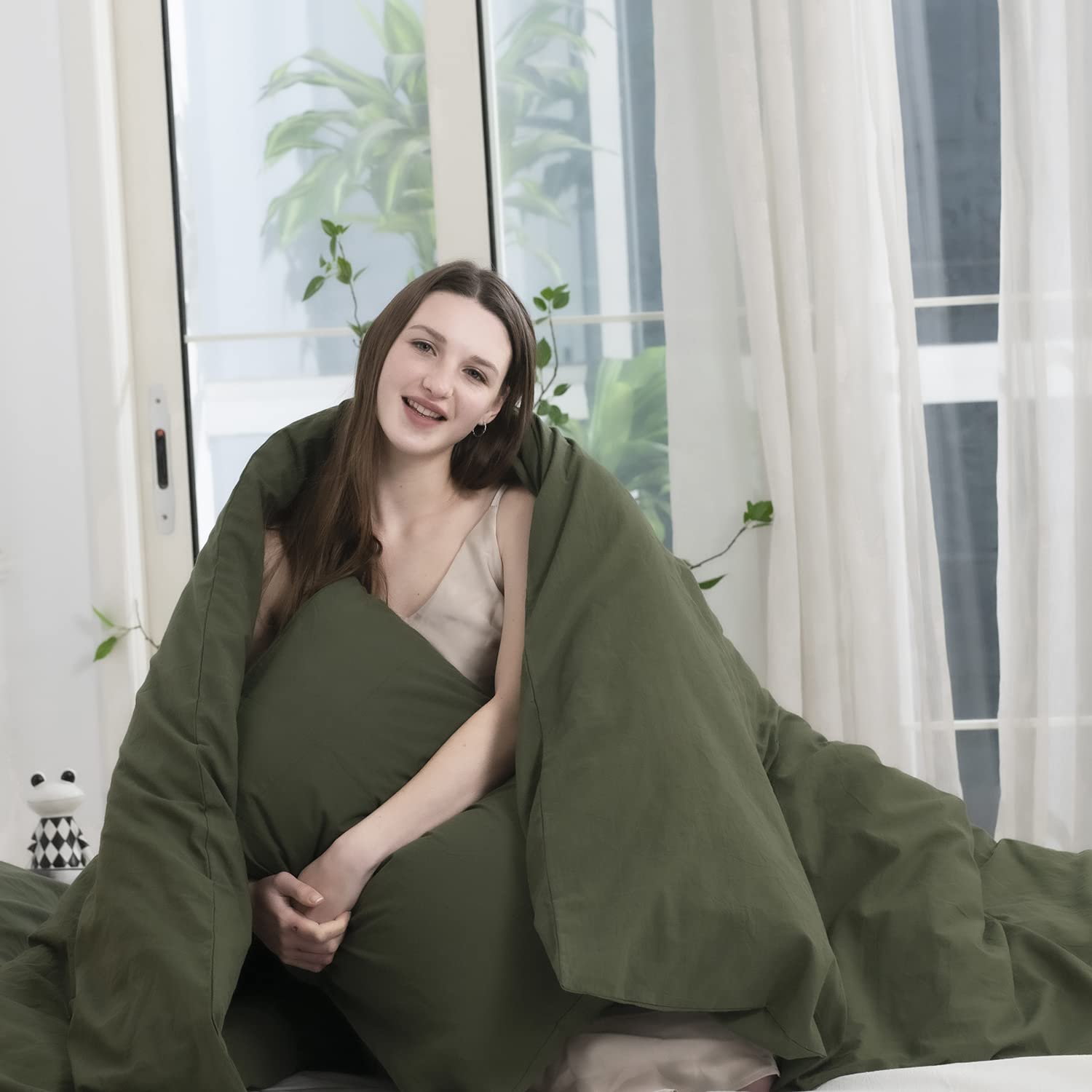 Ecocott 3 Pieces Duvet Cover Super King Size 100% Washed Cotton 1 Duvet Cover With Zipper And 2 Pillowcases, Ultra Soft And Brea