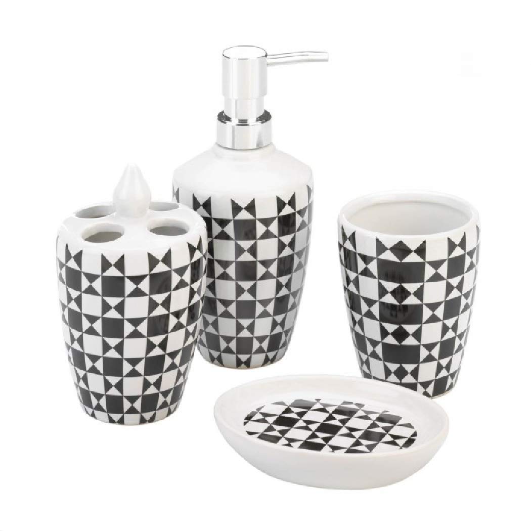 Geometric Pattern Bath Accessory Set 3.25x3.25x7.25 each.