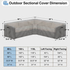 Outdoorlines Waterproof Outdoor Patio Sectional Cover - Uv Resistant & Windproof V-Shaped Patio Furniture Covers For Deck, Lawn And Backyard, 420D Heavy Duty Couch Cover 89' L (On Each Side) Gray