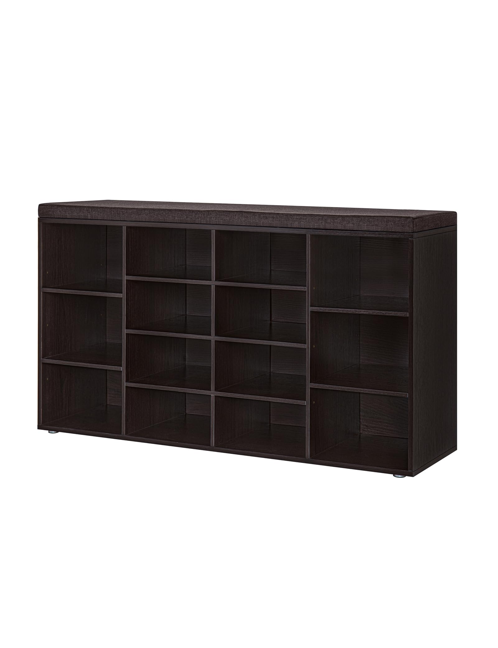 Dinzi Lvj Shoe Storage Bench With Cushion, 14-Cubby Shoe Rack, Adjustable Shelves, Multifunctional Shoe Organizer Bench For Entryway, Mudroom, Hallway, Living Room, Bedroom And Garage, Espresso