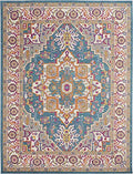 HomeRoots Teal Multicolor 100% Polypropylene 8’ x 10’ Teal and Pink Medallion Area Rug