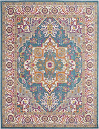 HomeRoots Teal Multicolor 100% Polypropylene 8’ x 10’ Teal and Pink Medallion Area Rug