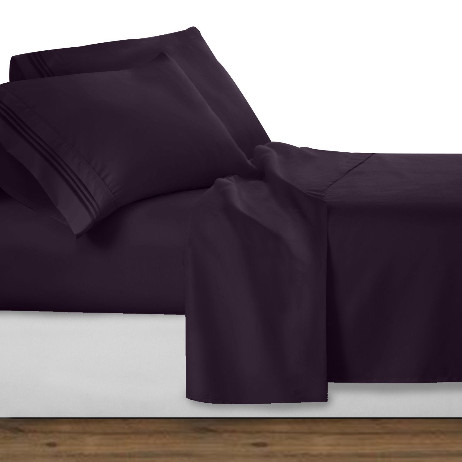 Clara Clark 1800 Premier Series 4Pc Bed Sheet Set - King, Purple Eggplant