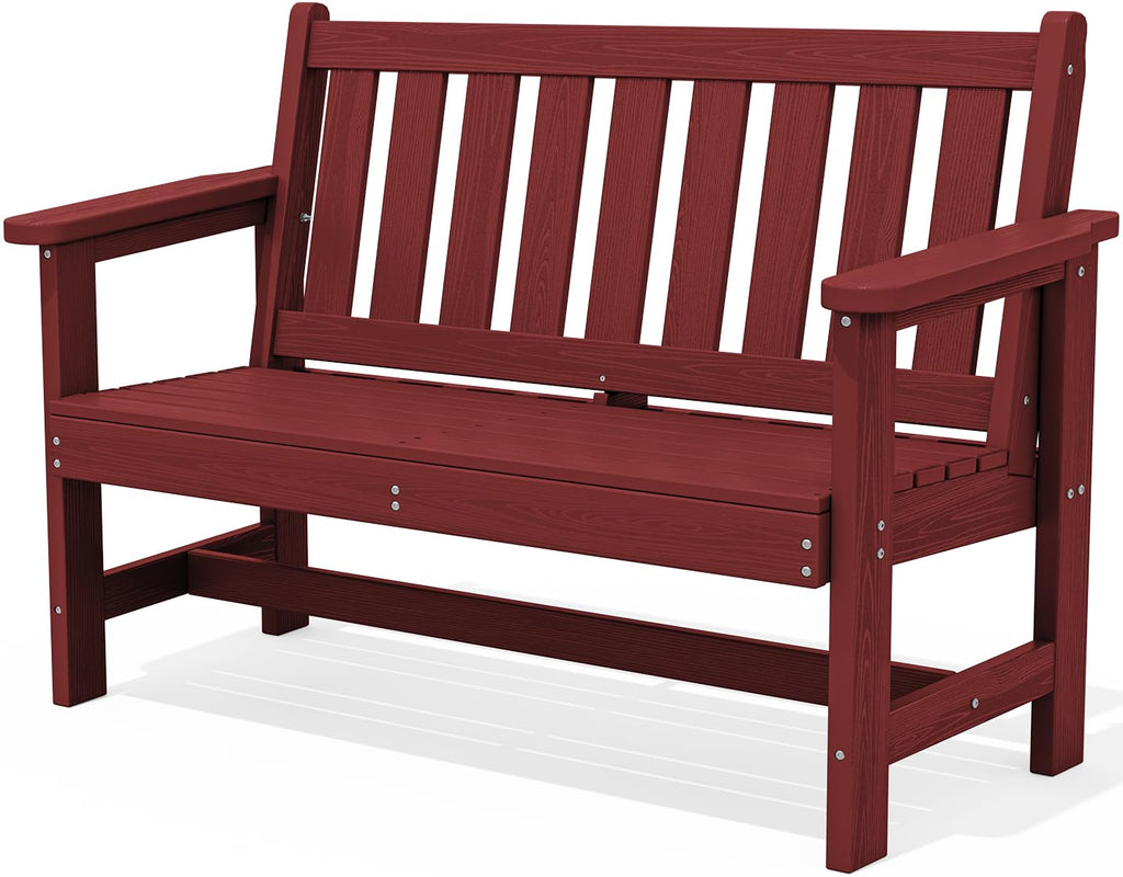 Serwall Outdoor Bench, Hdpe Outdoor Benches Weatherproof, 2-Person Garden Bench With 660 Lbs Weight Capacity, Patio Benches For Outdoors, Garden, Porch, Backyard And Park, Red