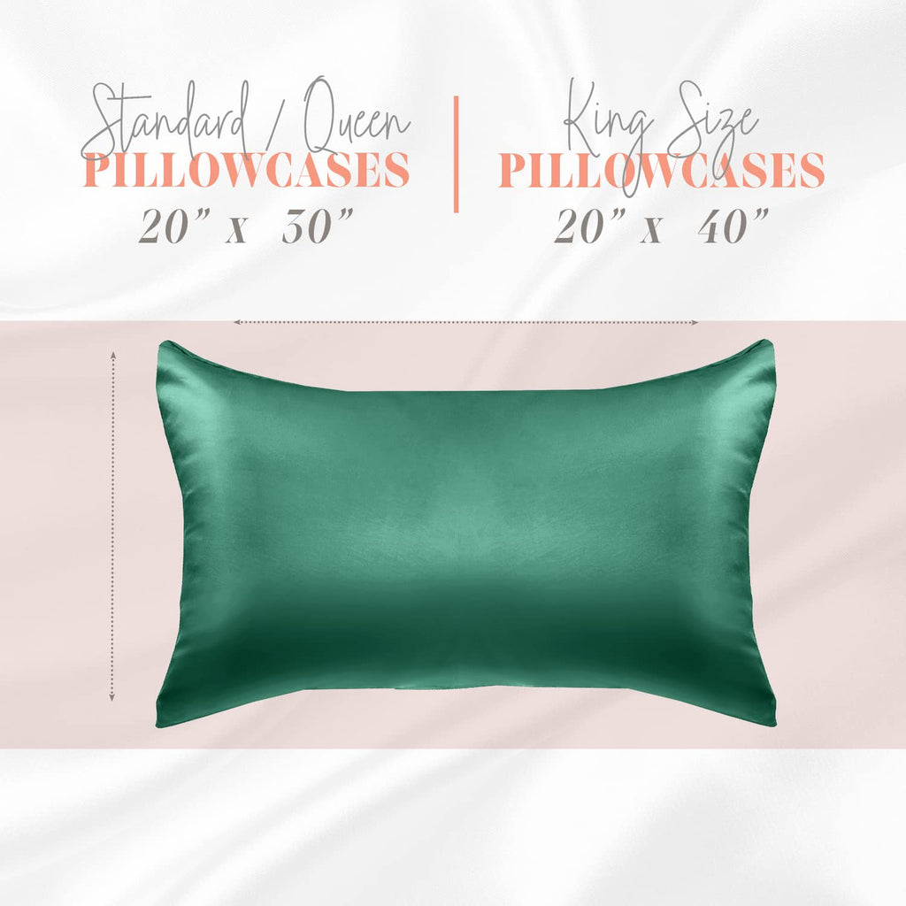 Elegant Comfort Silky And Luxurious 2-Piece Satin Pillowcase Set For Healthier Skin And Hair, Hidden Zipper Closure And Beautifully Packaged, Satin Pillowcase Set, Standard/Queen, Hunter Green