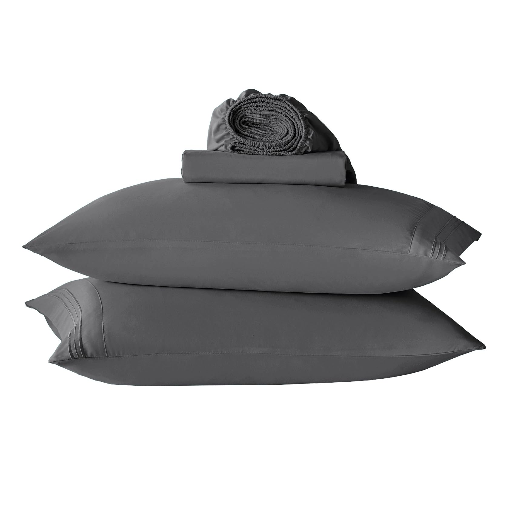 Grey Full Size Bed Sheet Sets-Deep Pocket Fitted Sheet & Pillowcase Sets-4 Piece Soft Cooling Microfiber Bedsheets For Double Be