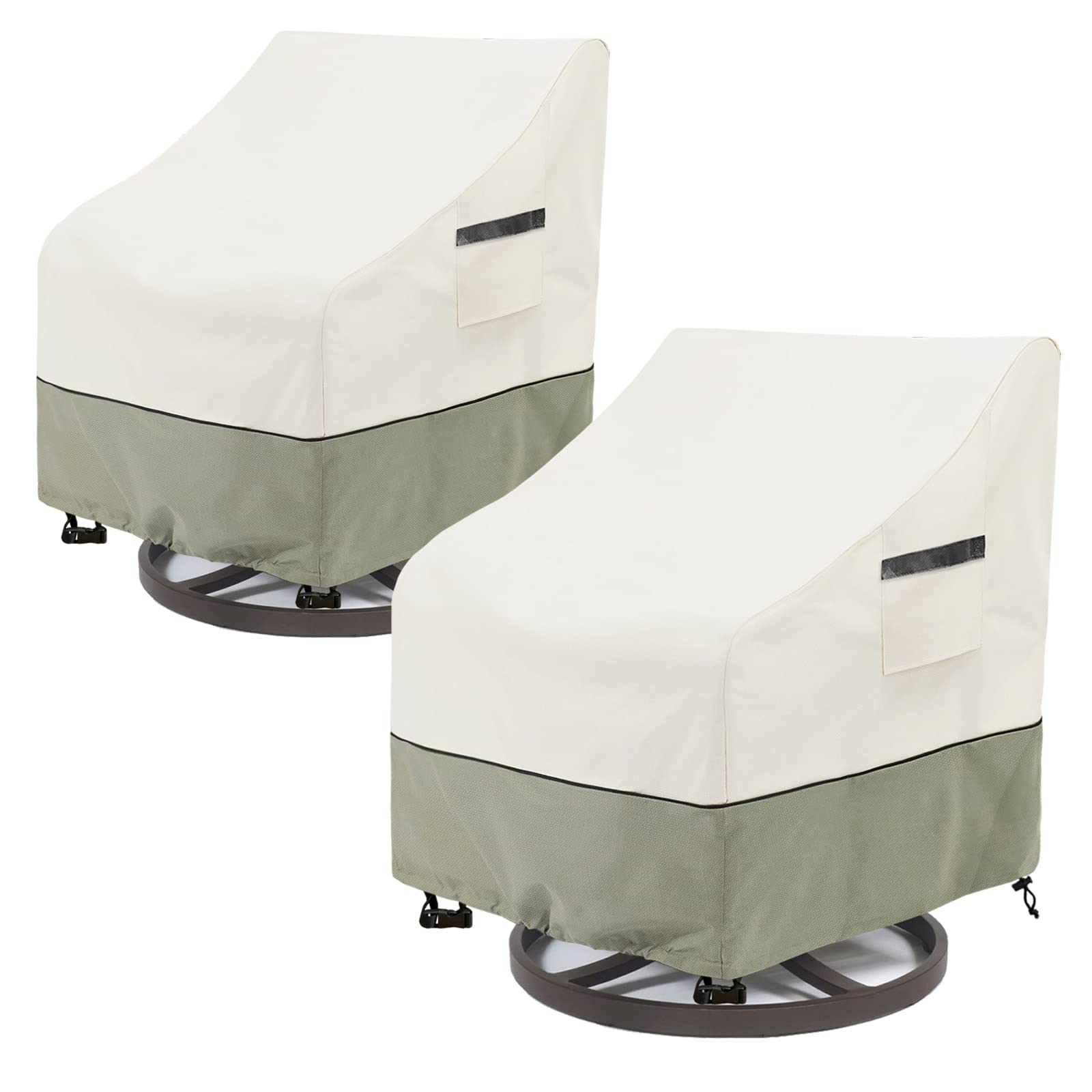 Lsongsky Outdoor Swivel Lounge Chair Cover 2 Pack,(35 W X 37 D X 38.5 H Inches)100% Waterproof Heavy Duty Outdoor Chair Covers,Patio Furniture Cover For Swivel Patio Chair,White&Grayish Green