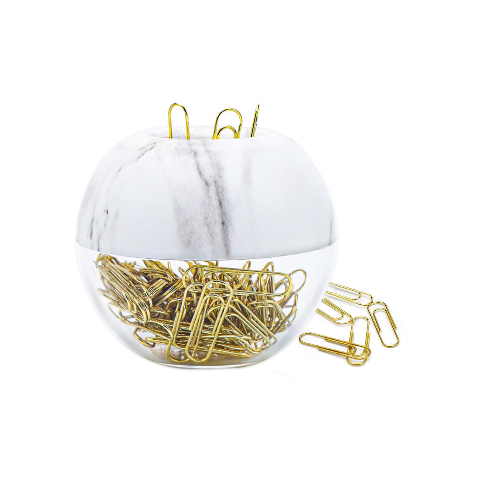 Natsumebasics Magnetic Paper Clip Holder 100 Gold Paperclips In Cute Marble Paper Clips Dispenser For Desk Organizer Accessories