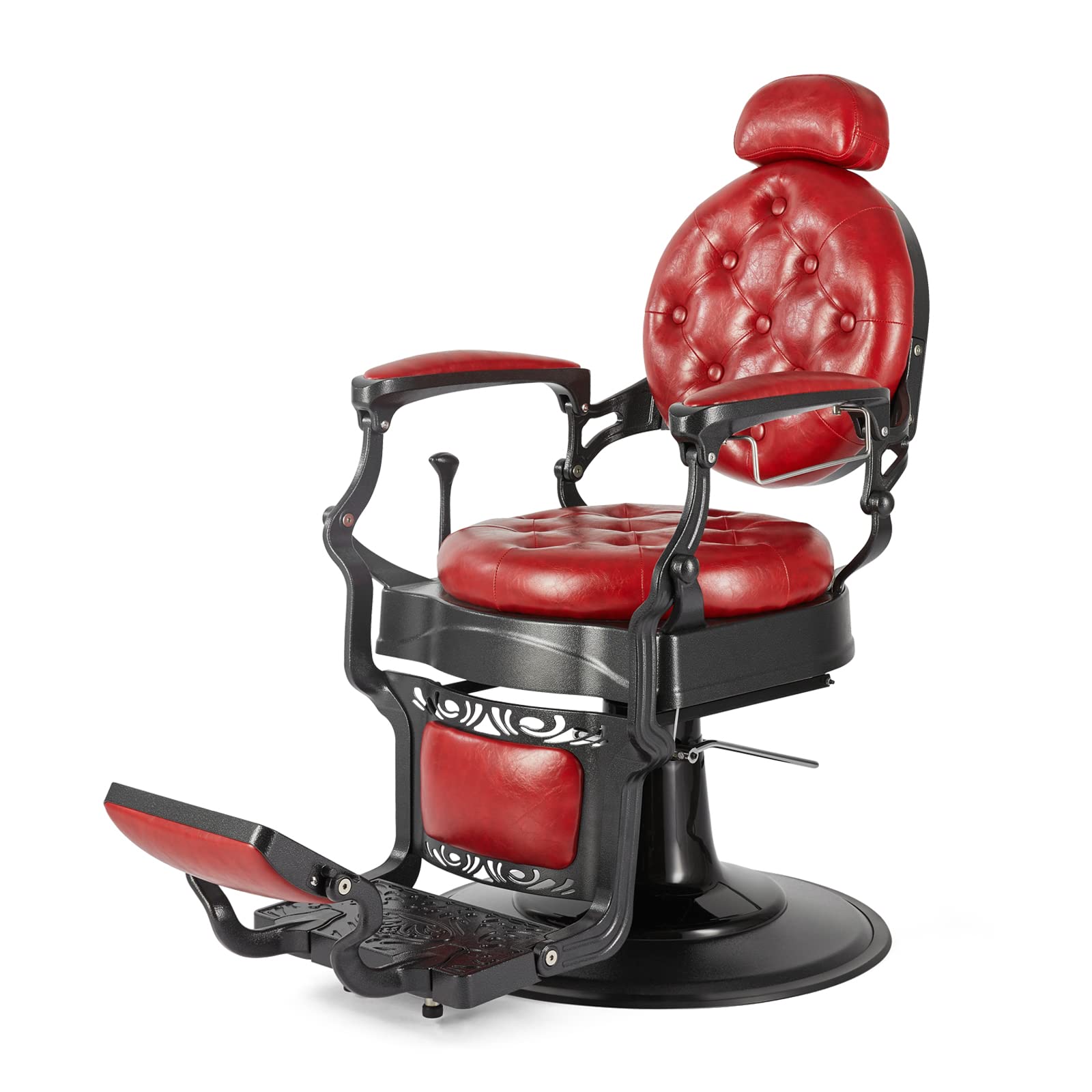OmySalon Vintage Barber Chair Red All Purpose Heavy Duty, Hydraulic Recline Salon Beauty Styling Chair Retro Red, 360 Degree Swi