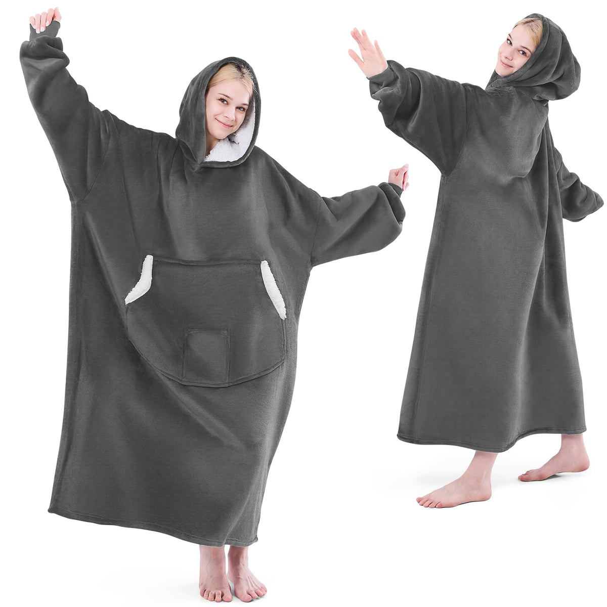 Nord Eco Wearable Blanket Hoodie For Women Adult, Oversized Sherpa Fleece Hooded Sweatshirt Blanket With Giant Pocket And Blanke