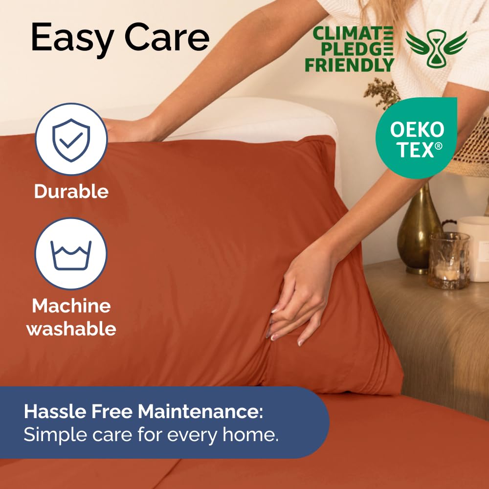Extra Deep Pocket Cal King Sheets - 4 Piece Breathable & Cooling Bed Sheets - Hotel Luxury Sheet Set - Soft, Wrinkle Free & Comfy - Easily Fits Extra Deep Mattresses - Deep Pocket Terracotta Sheets
