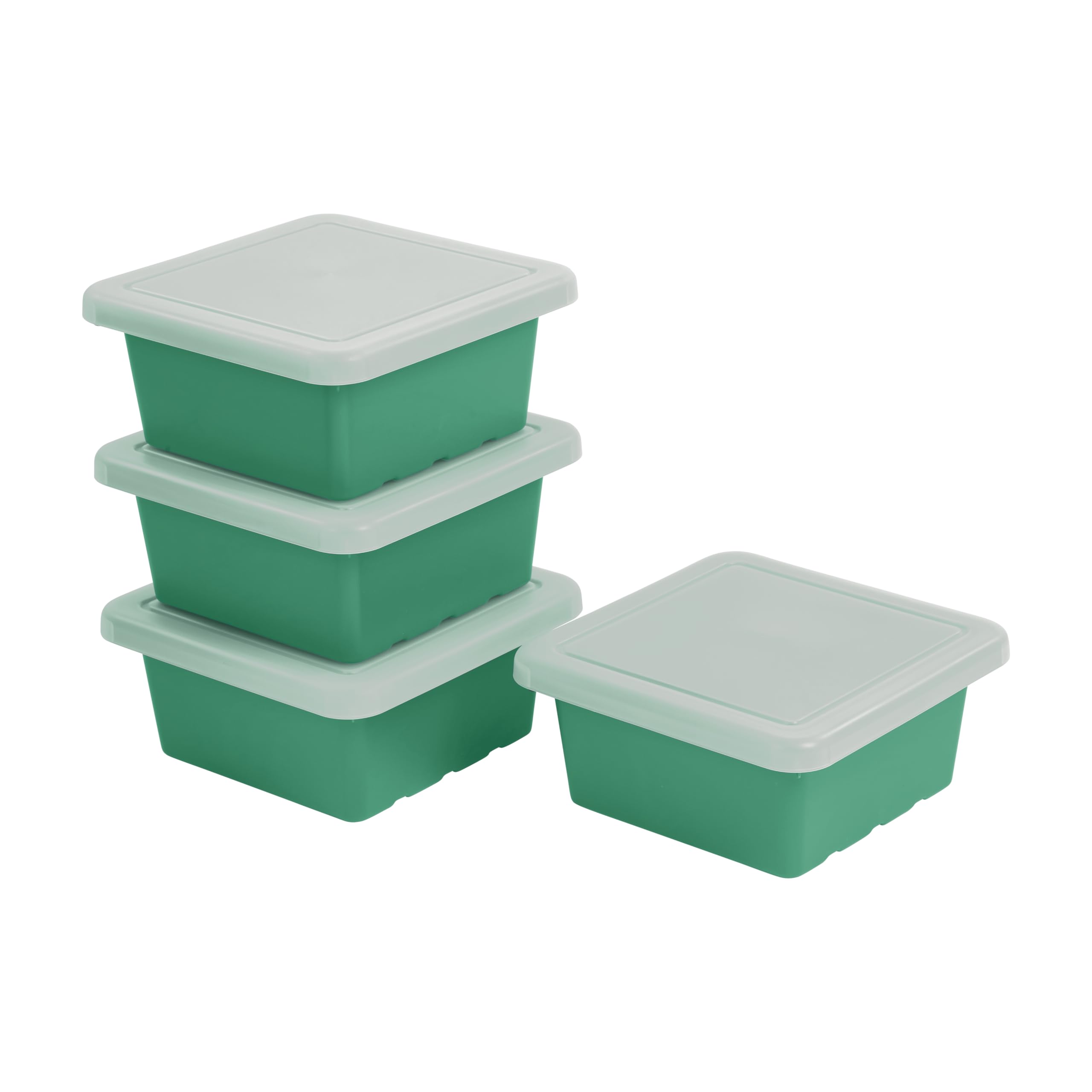 ECR4Kids Square Bin with Lid, Storage Containers, Emerald, 4-Pack