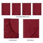 Bysure 6 Pieces Bed Sheets Set(Full, Burgundy) - Hotel Luxury Super Soft 1800 Thread Count 100% Microfiber Sheets With Deep Pock