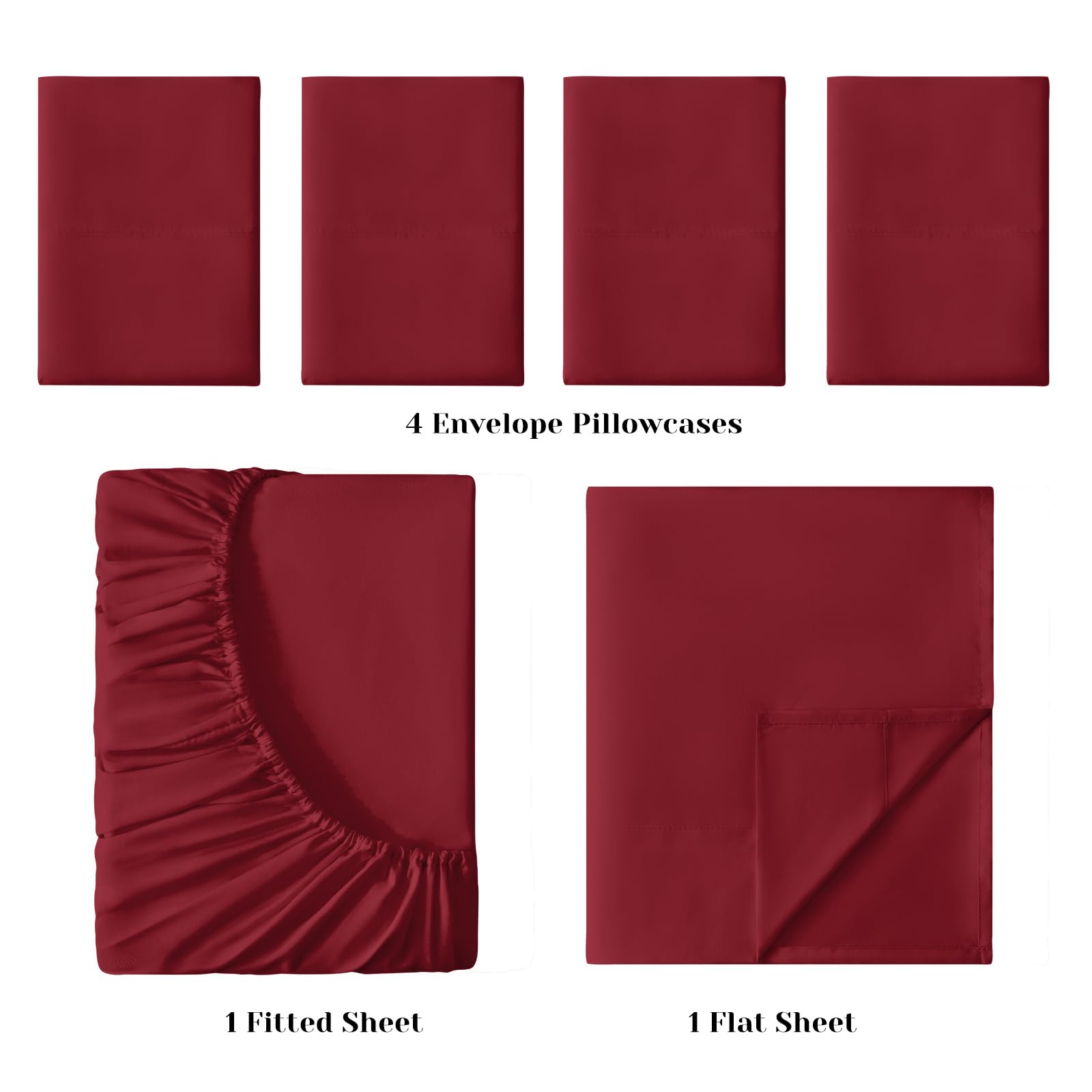 Bysure 6 Pieces Bed Sheets Set(Full, Burgundy) - Hotel Luxury Super Soft 1800 Thread Count 100% Microfiber Sheets With Deep Pock