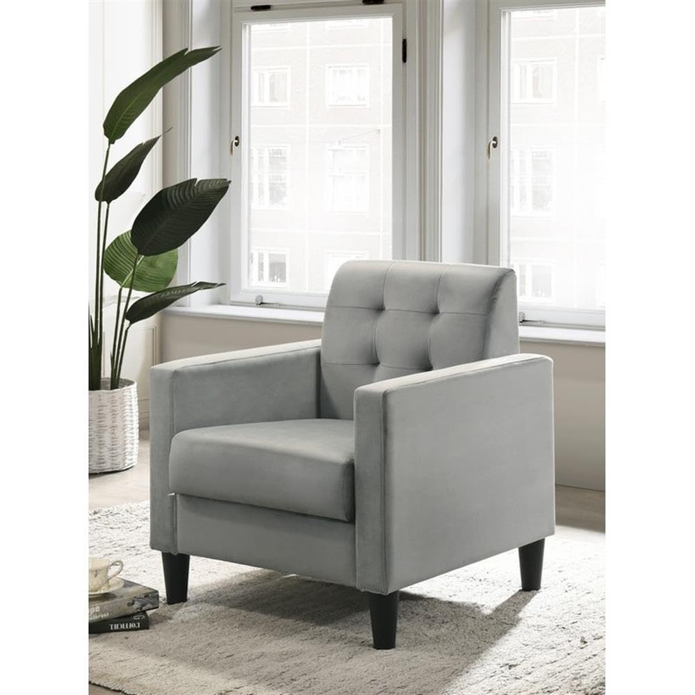 Lilola Home Hale Light Gray Velvet Accent Armchair with Tufting