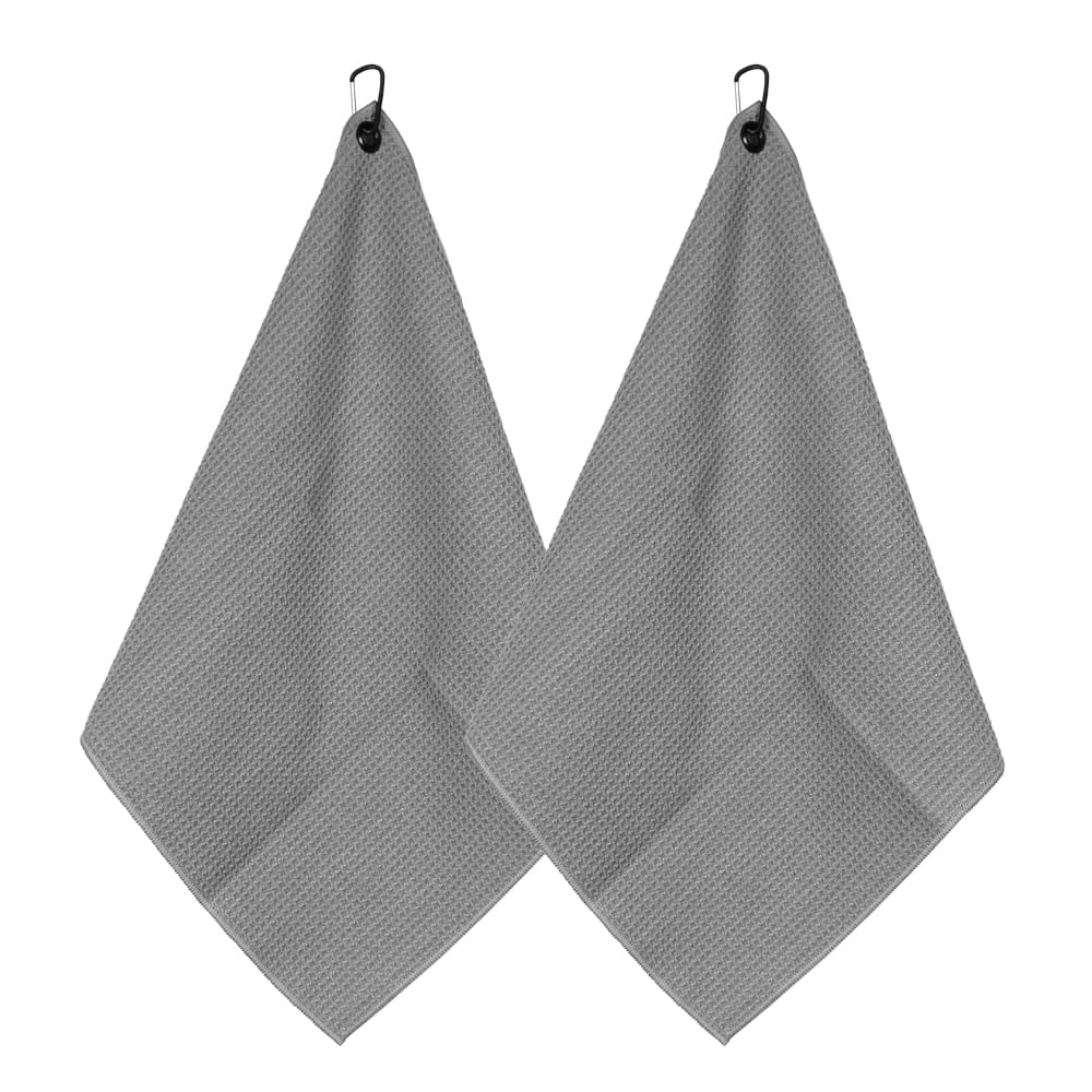 Myartte 2pcs Golf Towels for Golf Bag for Men Women Golfer Microfiber Fabric Waffle Pattern 16??16?(Gray)