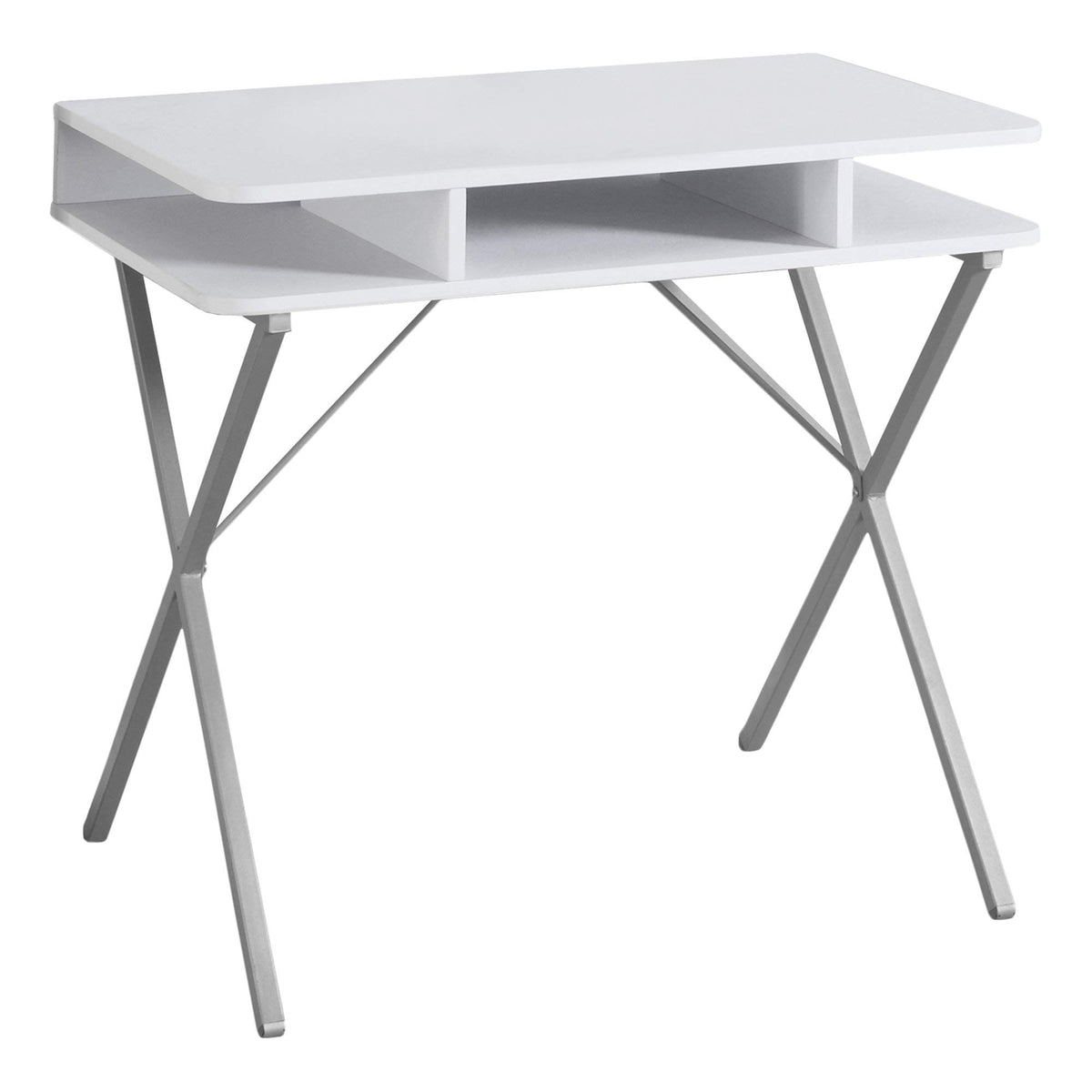 Monarch Specialties I 7100 Computer Desk, Home Office, Laptop, Storage Shelves, 31 Inch  L, Work, Metal, Laminate, White, Grey, Conte
