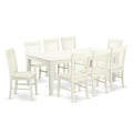 East West Furniture Lgno9-Lwh-W 9 Piece Dining Table Set Includes A Rectangle Dinner Table With Butterfly Leaf And 8 Dining Room Chairs, 42X84 Inch, Linen White