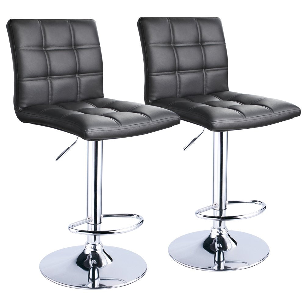 Leopard Modern Square PU Leather Adjustable Bar Stools with Back, Square Back Bar Stools Set of 2, Bar Height Swivel Barstools f